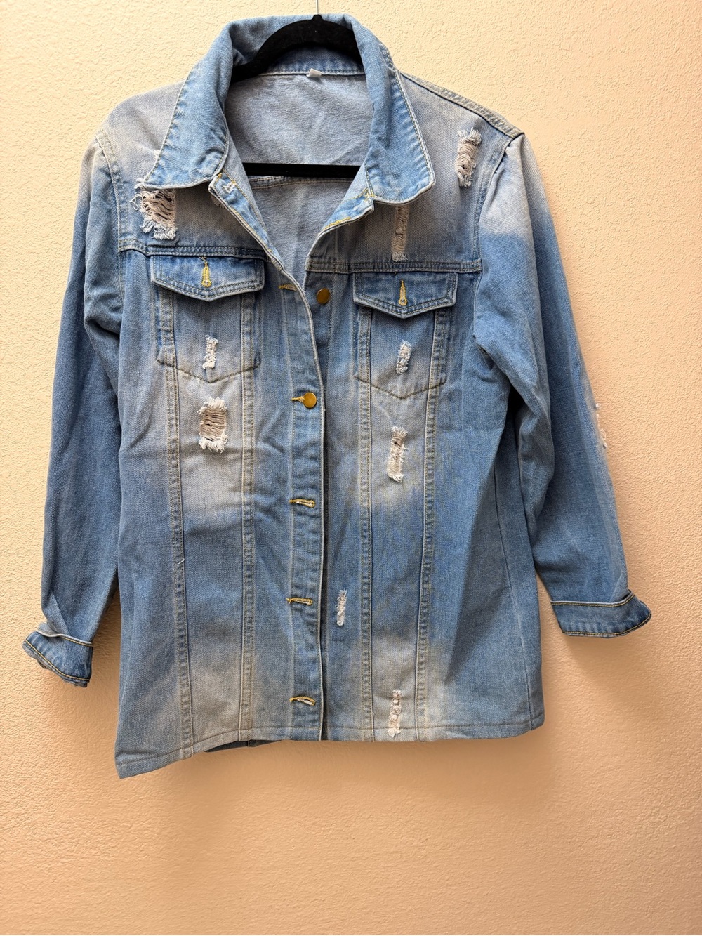 Light Blue Distressed Denim Jacket - Women